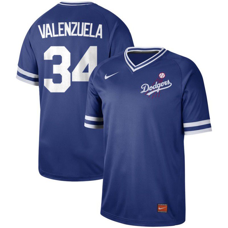 Men Los Angeles Dodgers #34 Valenzuela Blue Nike Cooperstown Collection Legend V-Neck MLB Jersey->los angeles dodgers->MLB Jersey